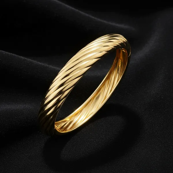 Gold_Plated_Brass_Chunky_Twisted_Rope_Bangle_Bracelet_For_Women